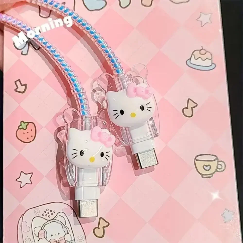Cute Kawaii Hello Kitty Cat Pink Glitter USB Charger Cable Protector